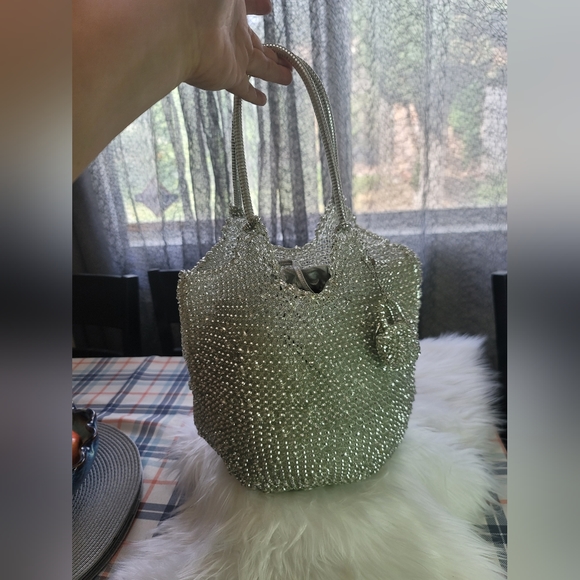Handbags - Tomboy wiz Stunning Silver Mesh-PVC Wire Evening Bag